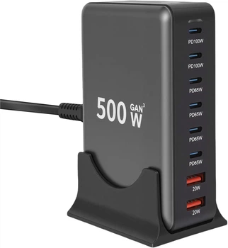 Сетевая зарядная станция ILEPO 500W на 2 USB+6 Type-C мультизарядное устройство мощный блок питания Black (19339)