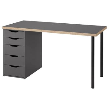 Стол, серо-черный, с отделкой под дерево, 140x60 см LAGKAPTEN/ALEX IKEA
