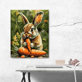 Картины по номерам 40*50 "Кролик с морковкой" №LW3507, Оригами – набор для творчества, хобби, антистресс, подарок, полотно с красками и кистями