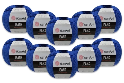 Упаковка YarnArt Jeans, Ультрамарин №47, 10шт – пряжа нити для вязания спицами и крючком (игрушки, одежда), 55% хлопок, 45% акрил, 50 г/160 м