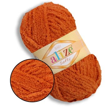 Пряжа для вязания Alize Softy, Апельсин №06, 100% микрополиэстер, 50 г, 115 м - плюшевая нить для спиц и крючка (игрушки, одежда,пледы)