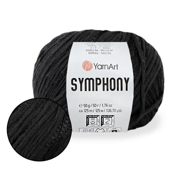 YarnArt Symphony, Черный №2126, 80% хлопок / 20% вискоза, 50 г (125 м), летняя пряжа для вязания крючком и спицами, ЯрнАрт Симфония