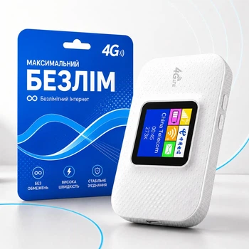 Мобильный интернет-роутер MF688 (4G LTE, Wi-Fi, дисплей, АКБ 3000 мА·ч), Белый + безлимитная SIM-карта Киевстар