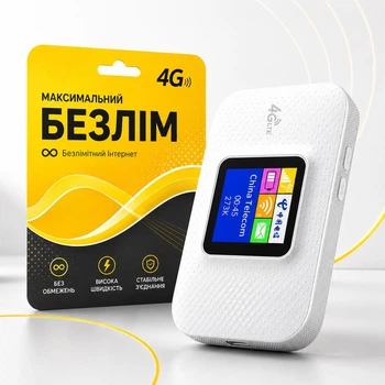 Мобильный интернет-роутер MF688 (4G LTE, Wi-Fi, дисплей, АКБ 3000 мА·ч), Белый + безлимитная SIM-карта Lifecell