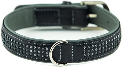 Кожаный ошейник со стразами для собак Pacific Deluxe Collar Nobby M-L: 25-28 мм, Д 52 см, ОШ 41-49 см Серый