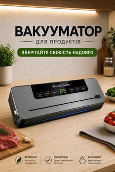 Вакууматор для продуктов с УФ-стерилизацией, сенсорным управлением, для сухих и влажных продуктов, встроенным ножом, запайка до 30 см