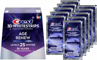Отбеливающие полоски Crest 1/2 упаковки Age Renew ( Supreme Bright ) Whitestrips 10 упаковок, 20 полосок / Пробный курс