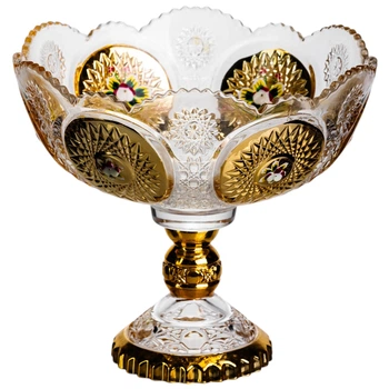 Фруктовница стеклянная на ножке тарелка для фруктов Gold Glass 25 см ваза для фруктов Золотистый