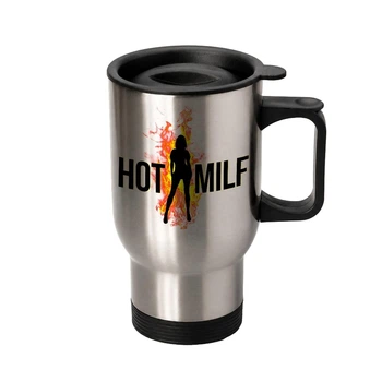Термочашка автомобільна з принтом Hot Milf 2 450 мл срібляста