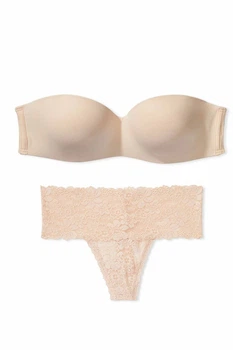 Комплект белья: бюстгальтер push-up и трусики стринг Victoria's Secret 70C/S Бежевый (153671)