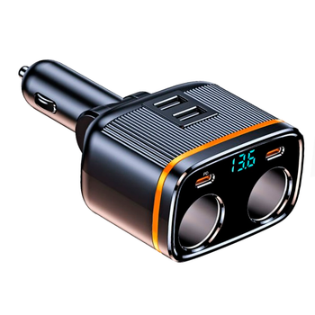 Автомобильное зарядное устройство от прикуривателя 145W, 2х USB, 2х USB Type-C с поддержкой быстрой зарядки PD 45W