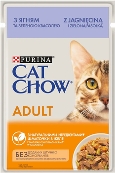 Purina Cat Chow корм для дорослих котів, з ягням та зеленою квасолею, ніжні шматочки в желе 85 г