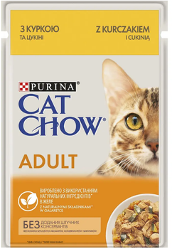 Purina Cat Chow корм для дорослих котів, з куркою та цукіні, ніжні шматочки в желе 85 г
