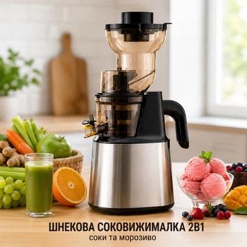 Шнековая соковыжималка-мороженица Sokany SK-01010 2 в 1 Соковыжималка холодного отжима с горловиной 80 мм и насадкой для сорбета