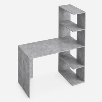 Компьютерный стол для ПК 120×60×147,3 см, письменный, с боковым стеллажем справа Бетон (NS-17)