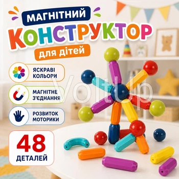 Магнітний конструктор SKY Magnetic Sticks TS-8300 48 деталей, палички та кульки в пластиковому боксі