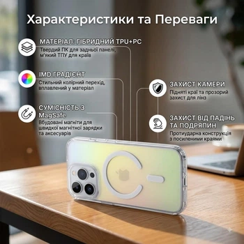 Чохол накладка TPU+PC IMD Gradient with MagSafe для Apple iPhone 18 Pro Max панель-накладка для телефону магнітна зарядка Transparent