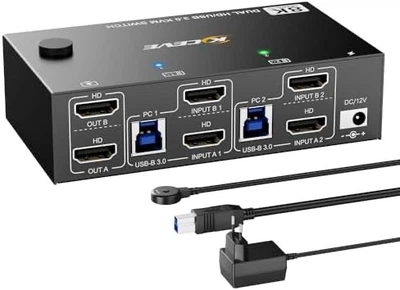 Переключатель HDMI KVM 2-в-1 для двух компьютеров и монитора KCEVE
