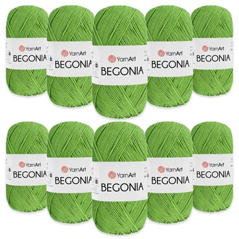Упаковка YarnArt Begonia, Зелений №6332, 10шт - турецька пряжа 50 г / 169 м, 100% мерсеризована бавовна для в'язання літніх виробів, ажурних