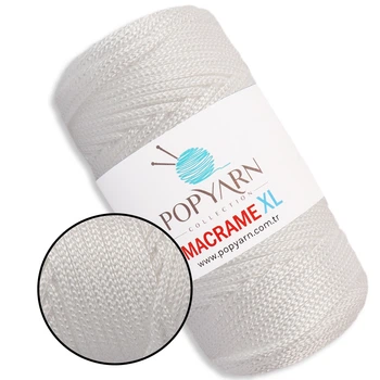 Шнур для макраме Popyarn Macrame XL, Білий №102, 250 г / 125 м, 100% поліпропілен - для в'язання сумок, килимків, кошиків, панно, декору