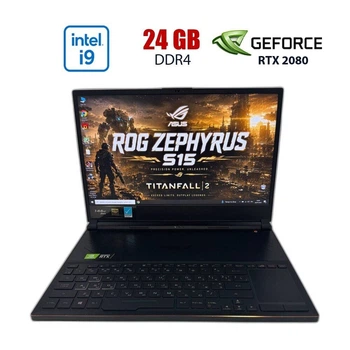 Игровой ноутбук Б-класс Asus ROG Zephyrus S15 GX531GX / 15.6" (1920x1080) IPS / Intel Core i9-9980HK (8 (16) ядер по 2.40 - 5 GHz) / 24 GB DDR4 / 1000 GB SSD / nVidia GeForce RTX 2080 Max-Q, 8 GB GDDR6, 256-bit / WebCam б/у