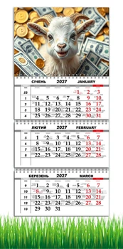 Календарь настенный квартальный на 2027 год на три пружины, Apriori, год Козы, символ года Коза , Успех , 29,7х61см ,92 вид