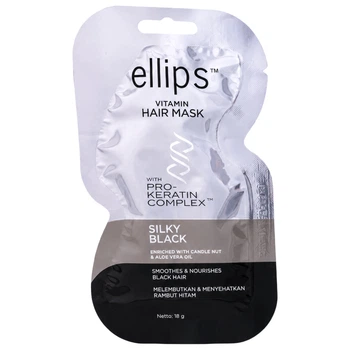 ELLIPS Vitamin Hair Mask Silky Black «Шовкова ніч» Маска для волос Про-кератиновий Комплекс оліє лісового горіха та алое вер, 18 г
