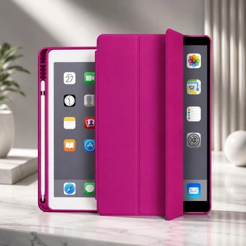 Чехол Smart Case с держателем для Apple Pencil для iPad 10.2" 7 / 8 / 9 Gen (2019–2021) Фуксия с микрофиброй