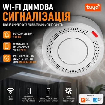 Wi-Fi дымовая сигнализация Tuya с сиреной и удаленным мониторингом, белая (76726214)