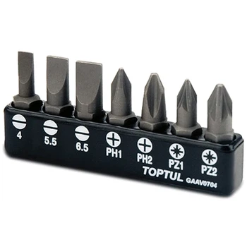 Набор бит TOPTUL GAAV0704 1/4" 7 шт SL 4-6.5 мм PH1-2 PZ1-2 пластиковый держатель