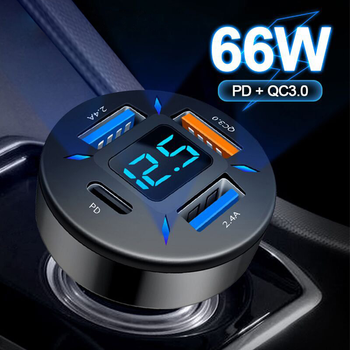 Автомобильная быстрая зарядка QC 3.0 usb+PD. Авто зарядка на 4 порта. Автомобильная зарядка для Iphone