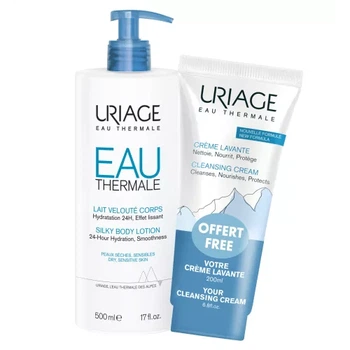 Набор Uriage Eau Thermale: бархатистое молочко для тела 24-часовой увлажняющий и разглаживающий эффект 500 мл + крем для душа 200 мл