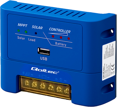 Solarny regulator ładowania Qoltec MPPT 15 A do zasilania odbiorników DC i ładowania akumulatorów 12 V / 24 V (5901878536712)