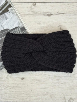 Пов'язка на голову в'язана тепла Чорний 55-58р One Size (3122)