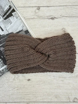 Пов'язка на голову в'язана тепла Сіро-Коричневий 55-58р One Size (3122)