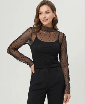 Прозора кофтинка в ромбики з декоративними рукавами Honey Fashion Accessories XS/S чорний (10-144)