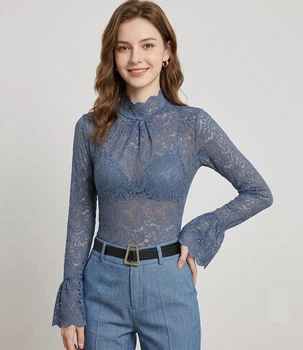 Ажурна кофтинка з довгим розкльошеним рукавом Honey Fashion Accessories XS/S синій (10-146)