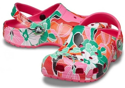 Дитячі крокси Crocs kids Classic Woodcut Floral Clog Dragon Fruit (34/35, малиновий)