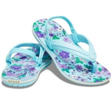 Дитячі крокси шльопанці для дівчинки Crocs Crocband Floral Strap Flip Teal (30/31, блакитні)
