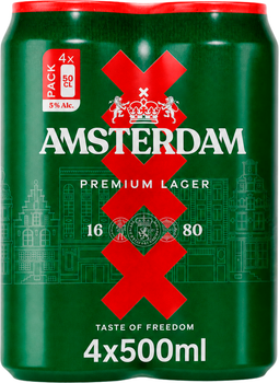 Упаковка пива Amsterdam Premium Lager світле фільтроване 5% 0.5 л х 4 шт (8721082569354)