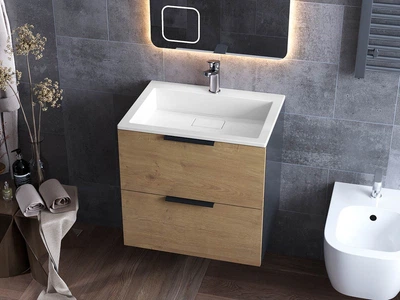 Тумба подвесная Status Juna 60 Дуб, с умывальником Aria Low 60