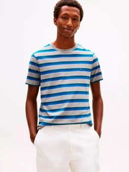 Футболка хлопковая длинная мужская Tommy Hilfiger 946744887 M Синий/Серый (1161371343)