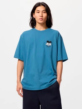Футболка бавовняна довга чоловіча Uniqlo 68914530 XL Синя (1161241546)