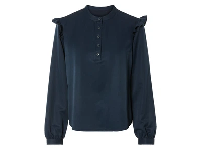 Блузка с рюшами для женщины Esmara Lyocel (TENCEL™) 468965 38(S) темно-синий