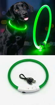 Яркий светодиодный LED ошейник для собак и кошек 0-70 см (можно укорачивать) с USB-заряд. Видимость до 500м в темноте. Цвет ЗЕЛЕНЫЙ.