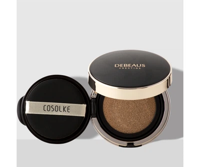 Профессиональный антиэйдж-кушон с эффектом сияния DEBEAUS PRESTIGE SPF50+/PA+++ с теплым подтоном, 15 г + 15 г (сменный блок) (30300002)