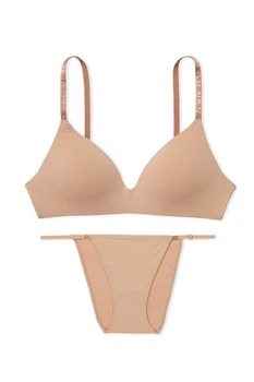 Комплект белья: бюстгальтер с уплотнённой чашкой и трусики слип Victoria's Secret 75C/M Бежевый (153904)