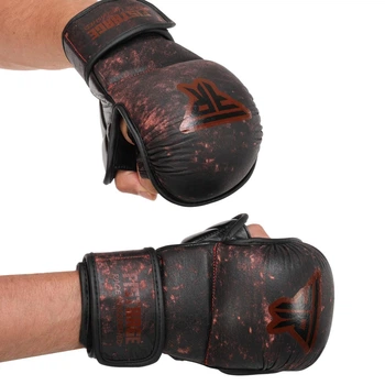 Перчатки крабы кожаные спарринговые для MMA тренировочные с открытыми пальцами Fistrage 6457 размер L Black-Burgundy