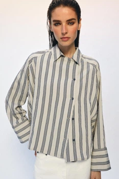 Смугаста сорочка zw collection оверсайз Zara 9479/008 M Бежева (09479008091М)
