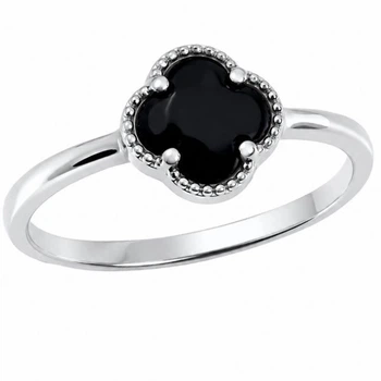 Кольцо серебряное Клевер с ониксом Silver Style 18 р. (111316.80 sku:2300103308880)